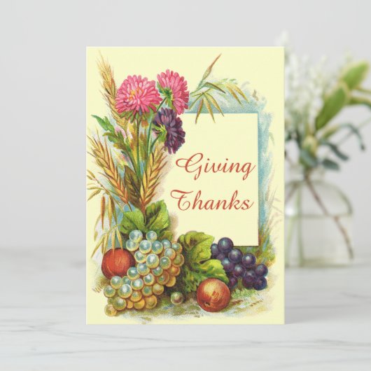 ヴィンテージの感謝祭のカラフルなフルーツ及び花 招待状 (スタンド正面)