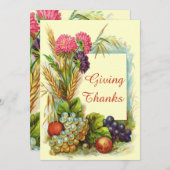 ヴィンテージの感謝祭のカラフルなフルーツ及び花 招待状 (正面/裏面)