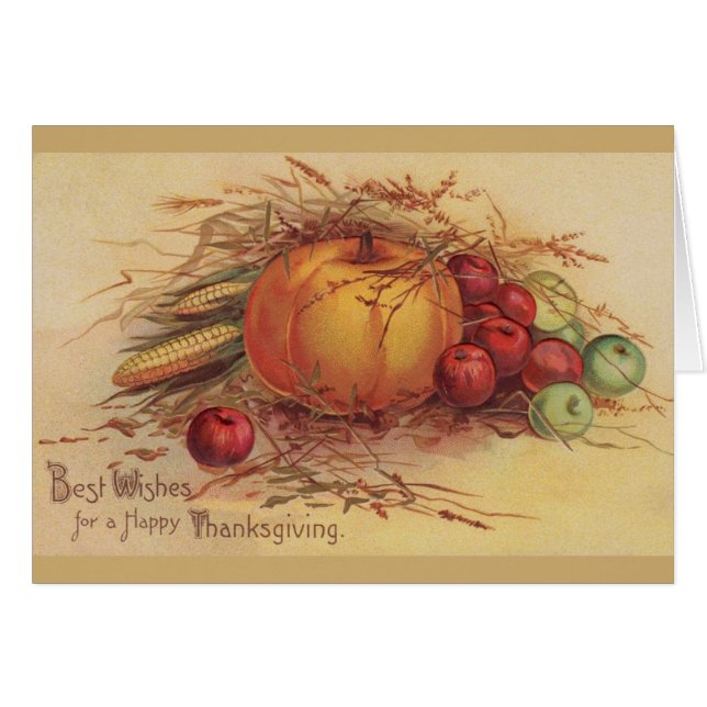 ヴィンテージの感謝祭の収穫の挨拶状 (正面横)