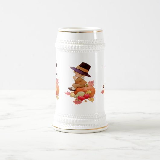 ヴィンテージの感謝祭の少年　パンプキンに祈る ビールジョッキ (中央)