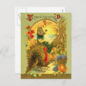 ヴィンテージの感謝祭日の郵便はがき シーズンポストカード (正面/裏面)