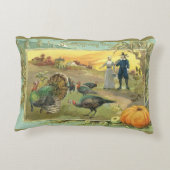 ヴィンテージの感謝祭 ターキーとピルグリム アクセントクッション (裏面)