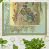 ヴィンテージの感謝祭　ターキーとピルグリム キッチンタオル (折り畳み)