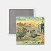 ヴィンテージの感謝祭　ターキーとピルグリム マグネット (正面/裏面)