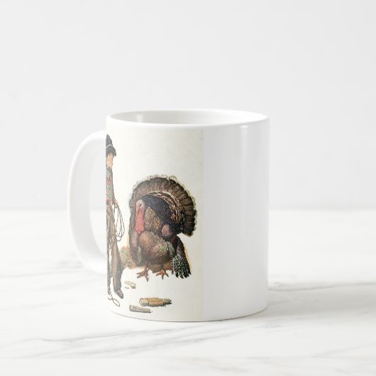 ヴィンテージの感謝祭、七面鳥を捕まえるカウボーイ コーヒーマグカップ (正面左)