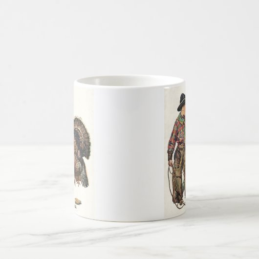 ヴィンテージの感謝祭、七面鳥を捕まえるカウボーイ コーヒーマグカップ (中央)