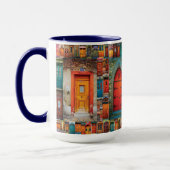 ヴィンテージの扉の青の模様モダン マグカップ (左)