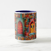 ヴィンテージの扉の青の模様モダン マグカップ (中央)