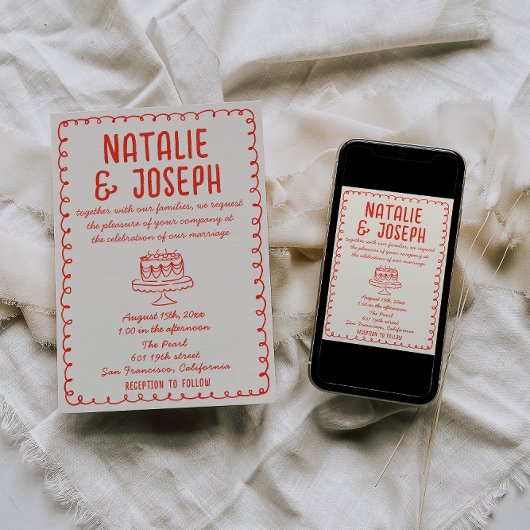 ヴィンテージの手がファンキーすべて赤く引結婚いた 招待状