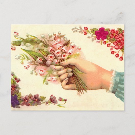 ヴィンテージの手でユリを提供 ポストカード (正面)