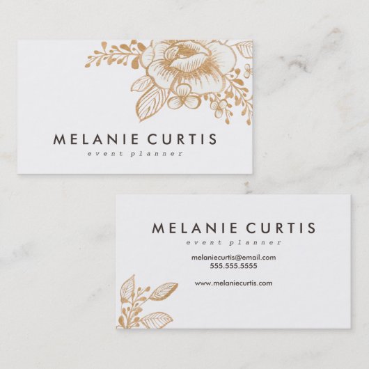 ヴィンテージの手塗りの金ゴールドの花の名刺 名刺 (正面/裏面)