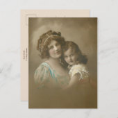 ヴィンテージの手彩色の母/娘のポートレート穴 シーズンポストカード (正面/裏面)