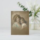 ヴィンテージの手彩色の母/娘のポートレート穴 シーズンポストカード (スタンド正面)