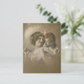 ヴィンテージの手彩色の母/娘ポートレート シーズンポストカード (スタンド正面)