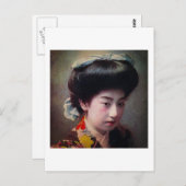 ヴィンテージの手彩色日本の芸者(旧日本) ポストカード (正面/裏面)