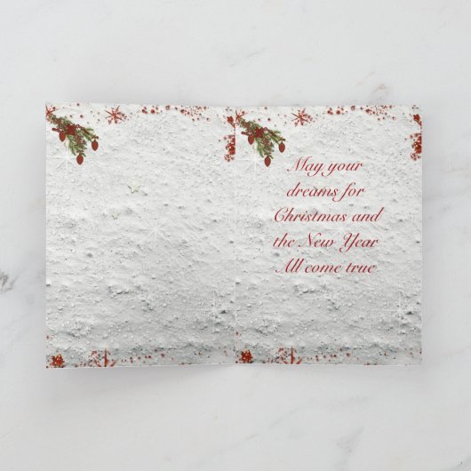 ヴィンテージの手描きの赤いクリスマスカードの少女 シーズンカード (内部)