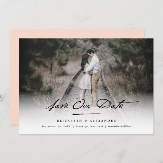 ヴィンテージの手書きの原稿の写真の保存日付 セーブザデート (正面/裏面)