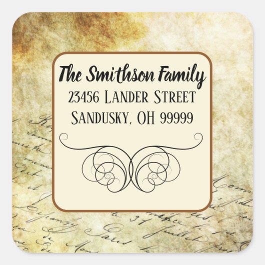 ヴィンテージの手書き入力差出人住所 スクエアシール (正面)