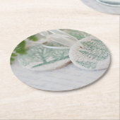 ヴィンテージの手紙の塩のこね粉の木のオーナメント ラウンドペーパーコースター (アングル)