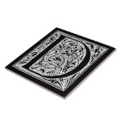 ヴィンテージの手紙Dのモノグラムの白黒"D"のイニシャル タイル (側面)