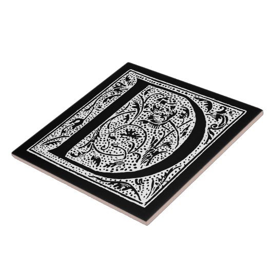 ヴィンテージの手紙Dのモノグラムの白黒"D"のイニシャル タイル (側面)