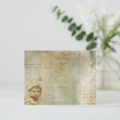 ヴィンテージの投稿と小さな女の子スクリプトのコラージュ ポストカード (スタンド正面)