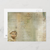 ヴィンテージの投稿と小さな女の子スクリプトのコラージュ ポストカード (正面/裏面)