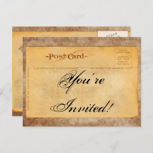 ヴィンテージの招待されました! 招待状の郵便はがき インビテーションポストカード (正面/裏面)