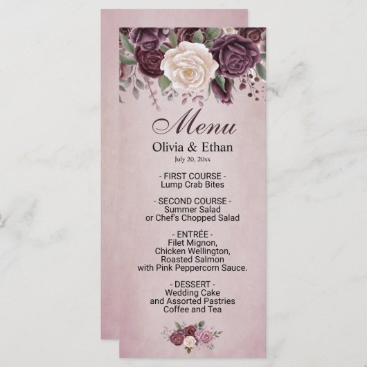 ヴィンテージの挨りだらけのばら色の水彩画の花柄 メニュー (正面/裏面)