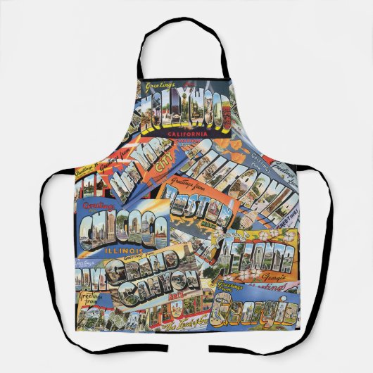 ヴィンテージの挨拶はがきのコラージュ エプロン (正面)