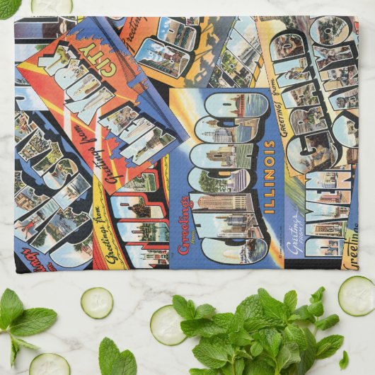 ヴィンテージの挨拶はがきのコラージュ キッチンタオル (折り畳み)