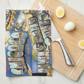 ヴィンテージの挨拶はがきのコラージュ キッチンタオル (四つ折り)