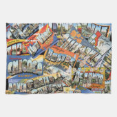 ヴィンテージの挨拶はがきのコラージュ キッチンタオル (横)