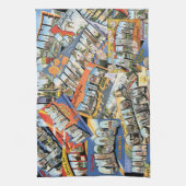 ヴィンテージの挨拶はがきのコラージュ キッチンタオル (縦)