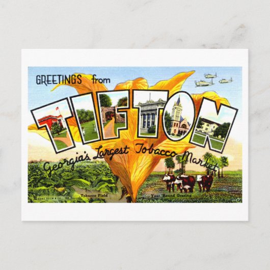 ヴィンテージの挨拶，ジョージア州，ティフトン， ポストカード (正面)