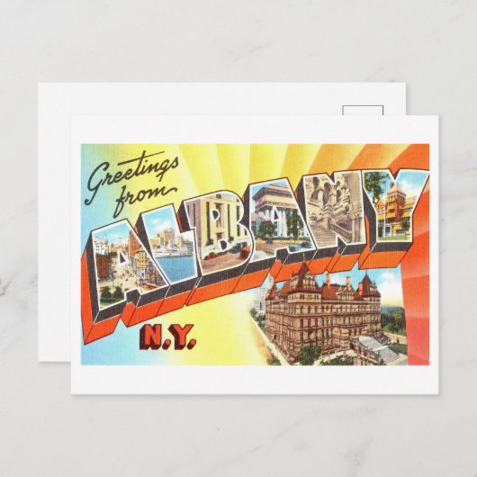 ヴィンテージの挨拶，ニューヨーク，アルバニー ポストカード (正面/裏面)