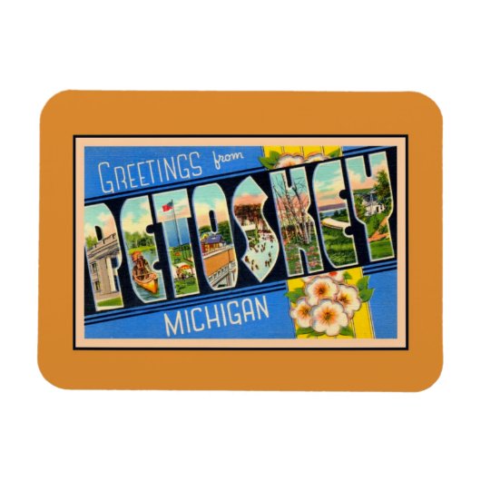 ヴィンテージの挨拶Petoskey Michigan マグネット (横)