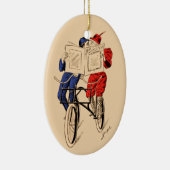 ヴィンテージの接吻を読むタンデム自転車のカップル セラミックオーナメント (右)
