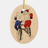 ヴィンテージの接吻を読むタンデム自転車のカップル セラミックオーナメント (正面)