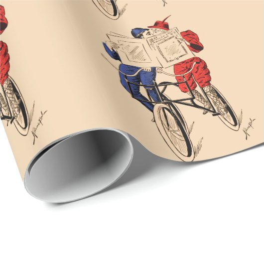 ヴィンテージの接吻を読むタンデム自転車のカップル ラッピングペーパー (ロールコーナー)