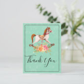 ヴィンテージの揺れる馬と花束の感謝カード ポストカード (スタンド正面)