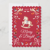 ヴィンテージの揺れる馬のクリスマスカード 招待状 (正面)