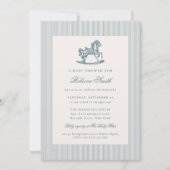 ヴィンテージの揺れる馬 プレッピー ブルーボーイ ベイビーシャワー 招待状 (正面)