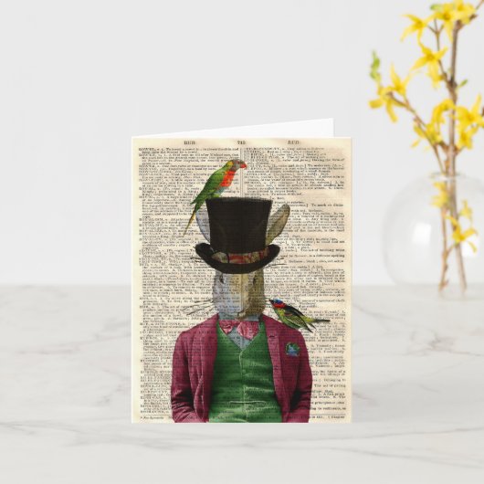 ヴィンテージの改ざんされたアートラビットブックページ カード (黄色い花)