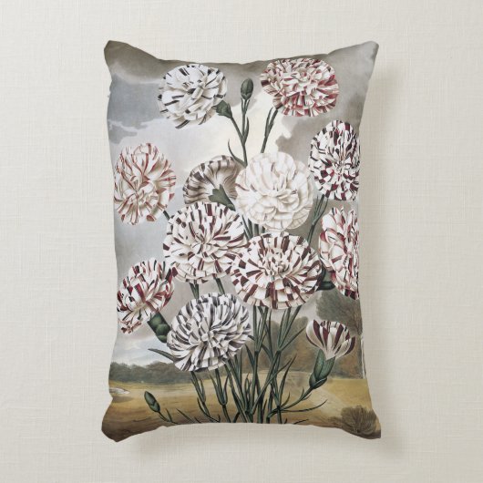 ヴィンテージの斑入りのカーネーションの花と灰色の空 アクセントクッション (正面(垂直))