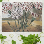 ヴィンテージの斑入りのカーネーションの花と灰色の空 キッチンタオル (折り畳み)