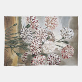 ヴィンテージの斑入りのカーネーションの花と灰色の空 キッチンタオル (横)