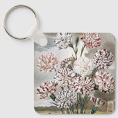 ヴィンテージの斑入りのカーネーションの花と灰色の空 キーホルダー (正面)