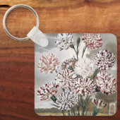 ヴィンテージの斑入りのカーネーションの花と灰色の空 キーホルダー (正面)