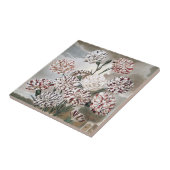 ヴィンテージの斑入りのカーネーションの花と灰色の空 タイル (側面)